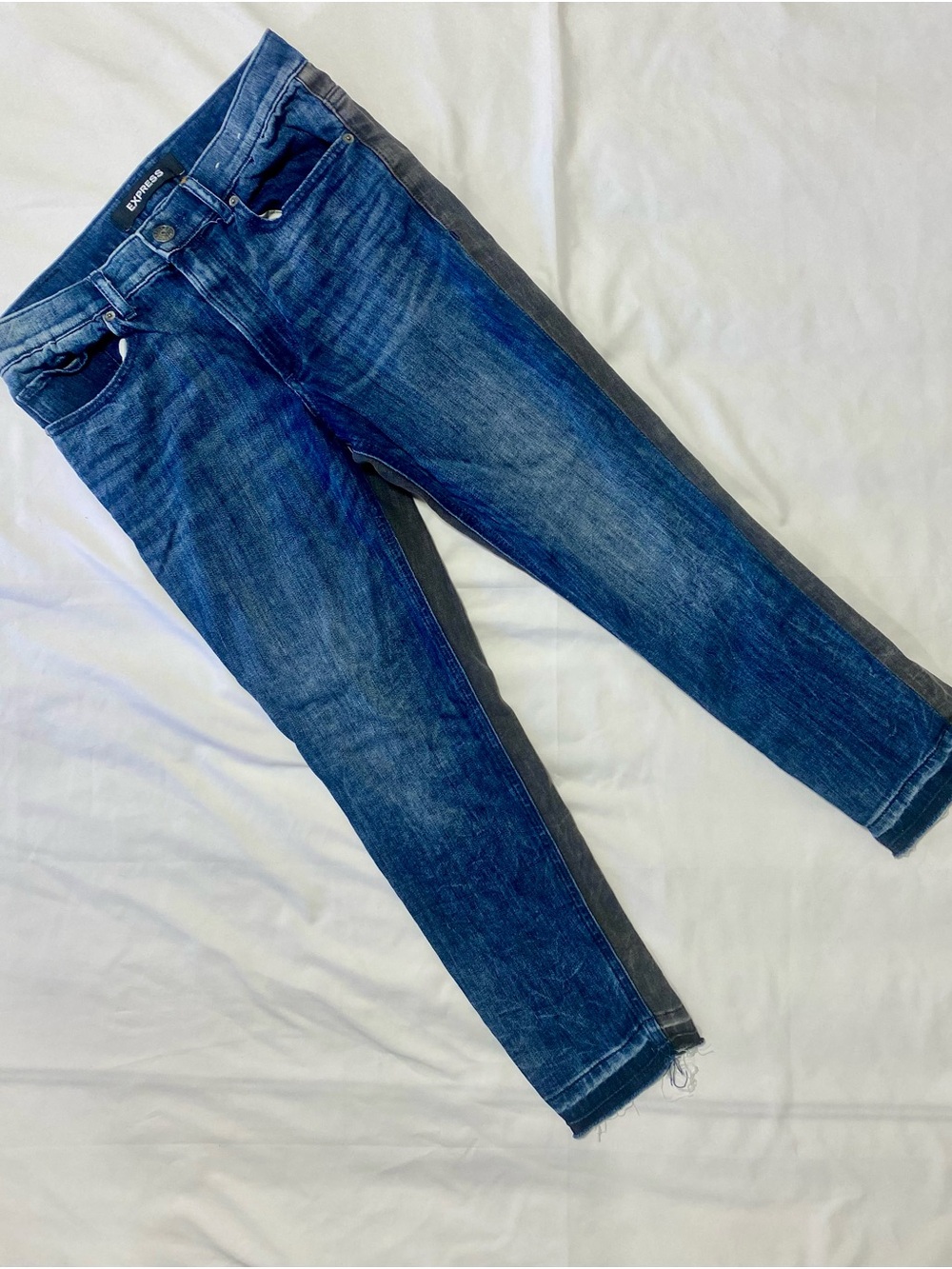 Express Dark Blue Jeggings with Black Side Panels
